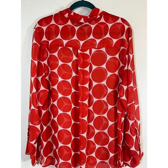 Lane Bryant Top Women 18 Red Sheer Circle Twee Festive Mature Classic Preppy 80s - Picture 10 of 15